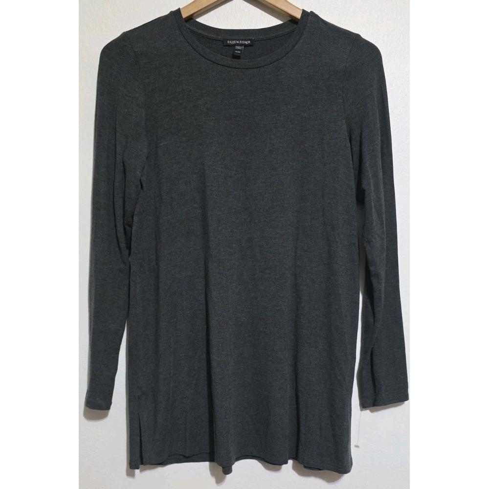 Eileen Fisher Shirt Womens Petite S Gray Top Tunic Stretch Casual‎ Staple EUC